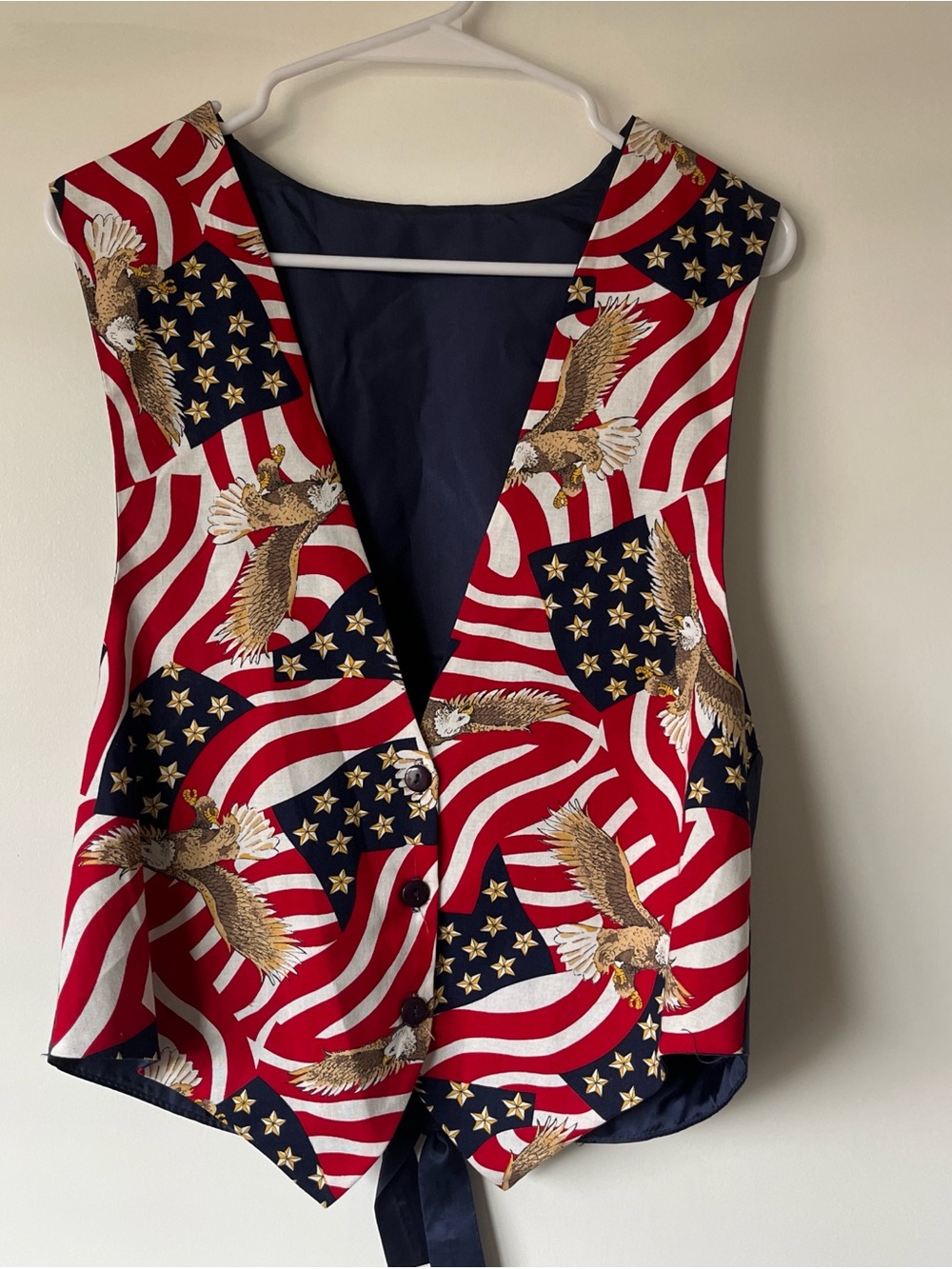 Patriotic Eagle Print Vest - Red, White & Blue